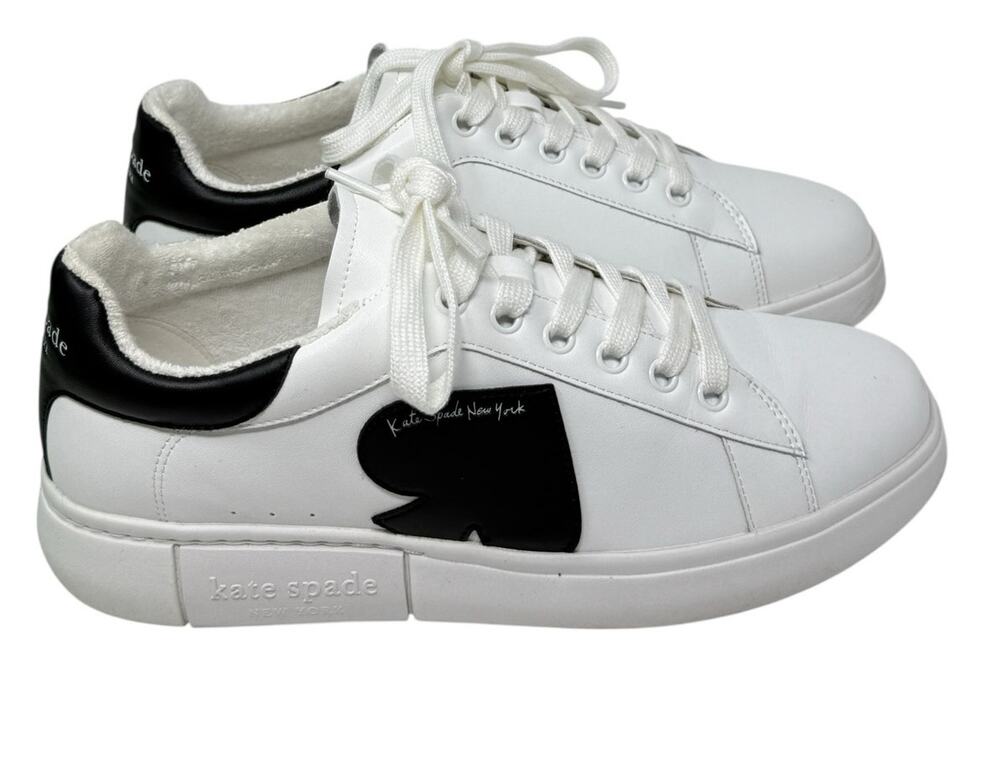 Kate Spade NY Charlie Lace Up Sneakers White Black Spade Woman Size 10 Designer